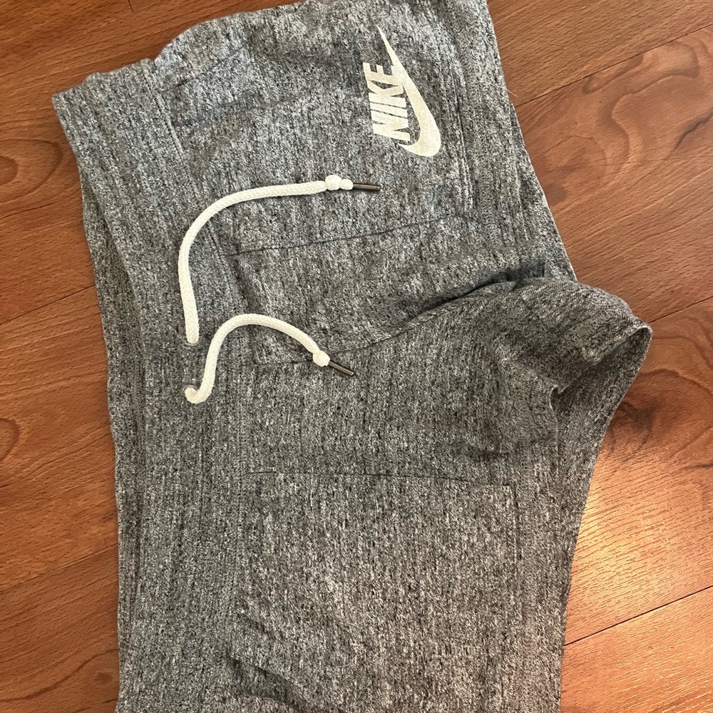 Nike short gray sweat like shorts with tie